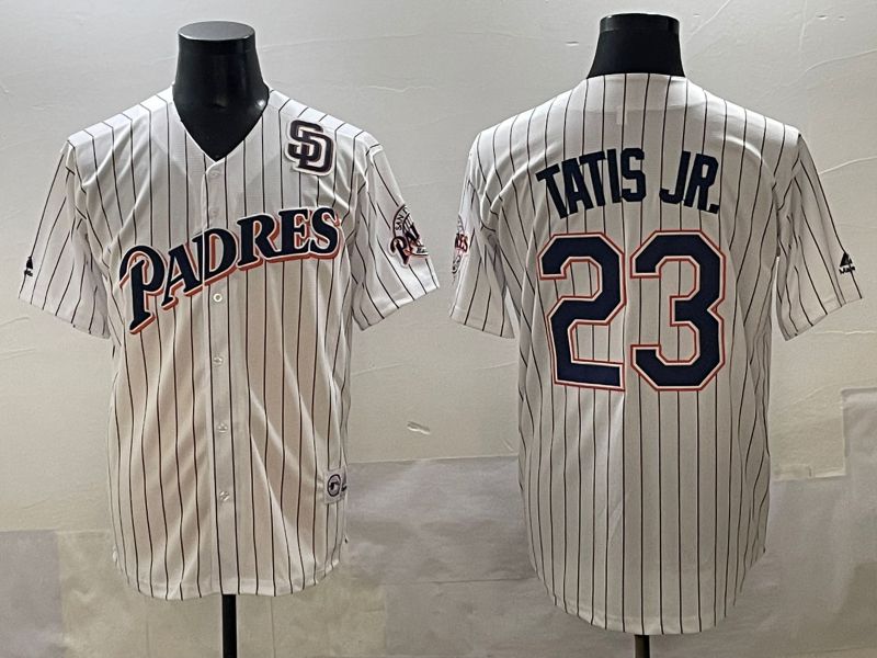 Men 2025 San Diego Padres 23 Tatis jr White Stripe Throwback Game Nike MLB Jersey style 8